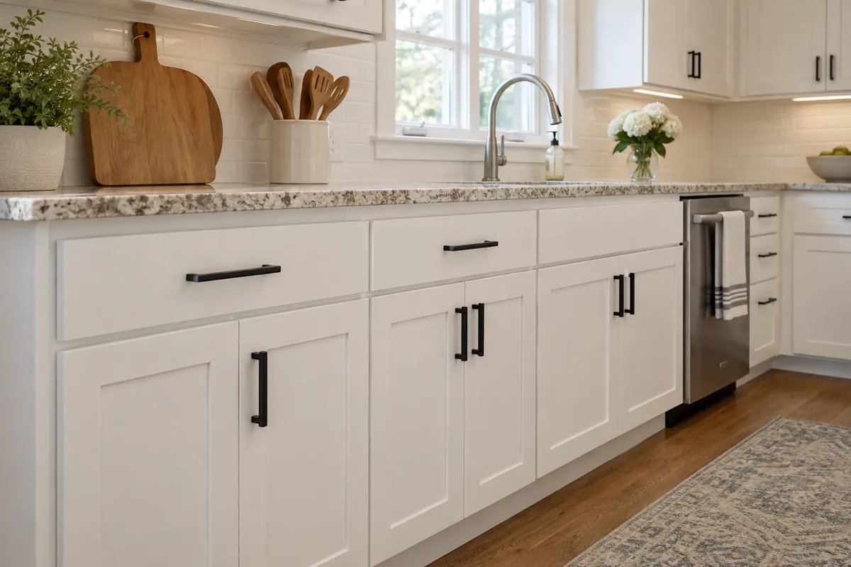 New shaker doors and hardware for a Shrewsbury cabinet refresh