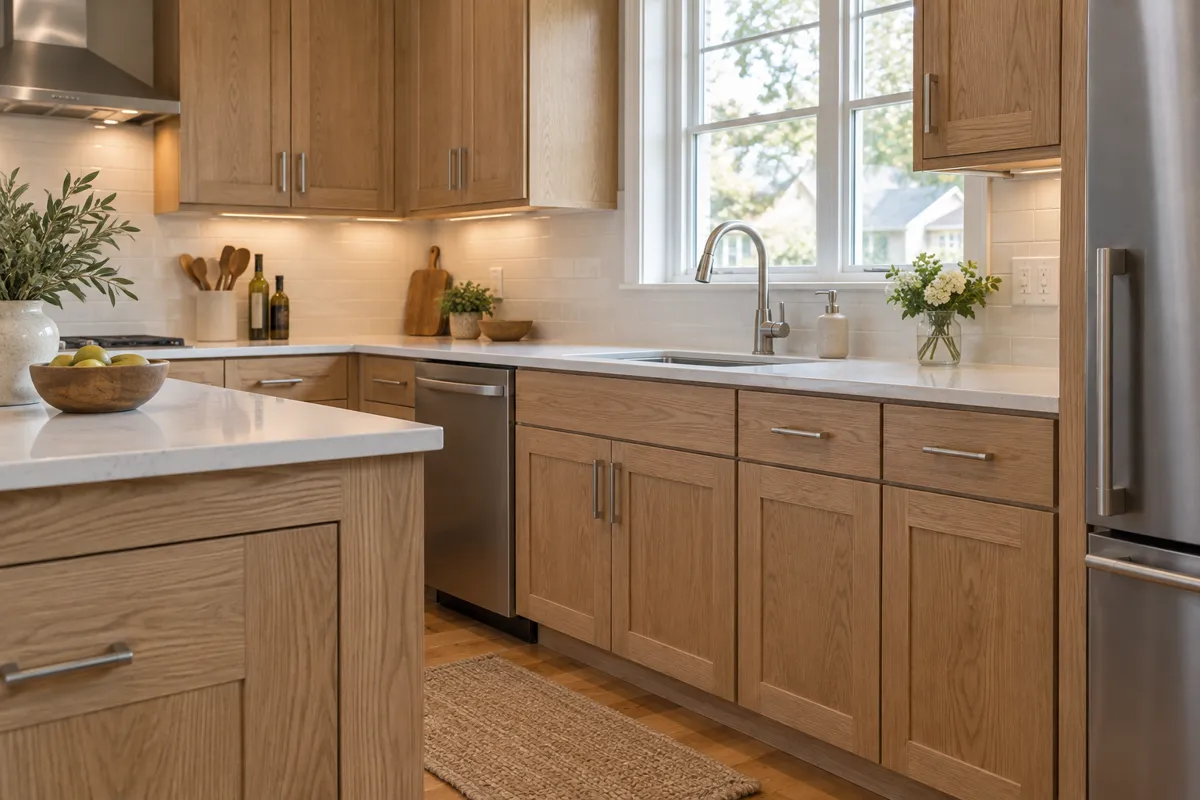 Natural oak wood veneer cabinet refacing for Shrewsbury homes