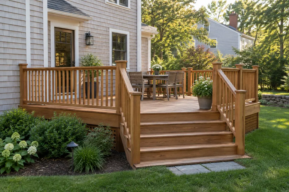 Cedar deck for a home in Shrewsbury, Massachusetts
