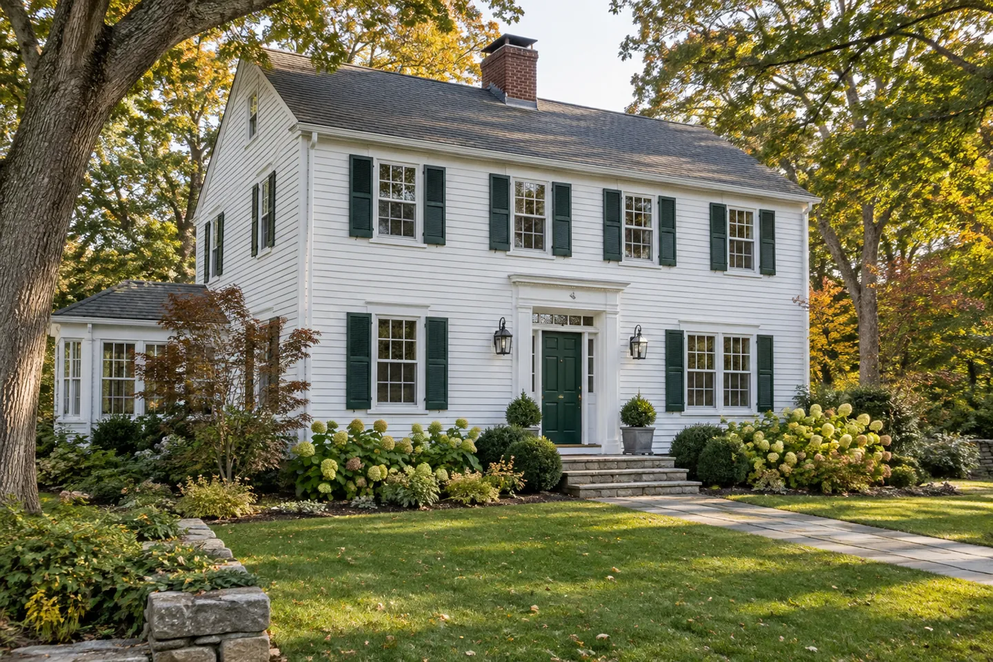 AI-generated Colonial home illustration for home improvement in Shrewsbury, MA